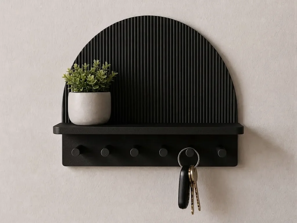 Wall Mounted Key Holder with Shelf – 5 Hooks (رف  مع 5 خطافات للمفاتيح) | متجر Ibda3D الجزائر