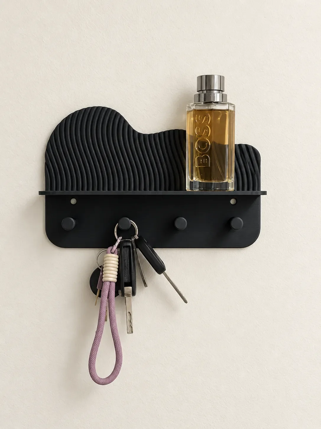 Wall Mounted Key Holder with Shelf – 4 Hooks (رف مع 4 خطافات  للمفاتيح) | متجر Ibda3D الجزائر