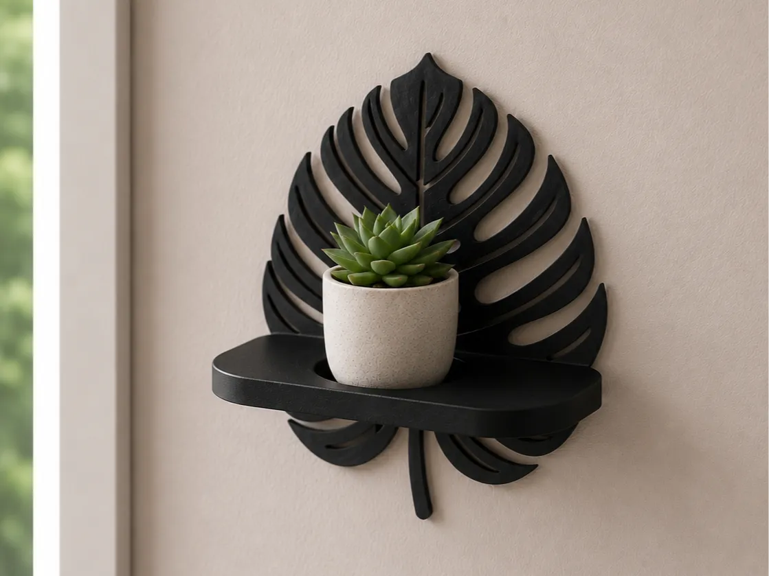 Monstera Mini Wall Shelf (رف صغير بتصميم أوراق) | متجر Ibda3D الجزائر